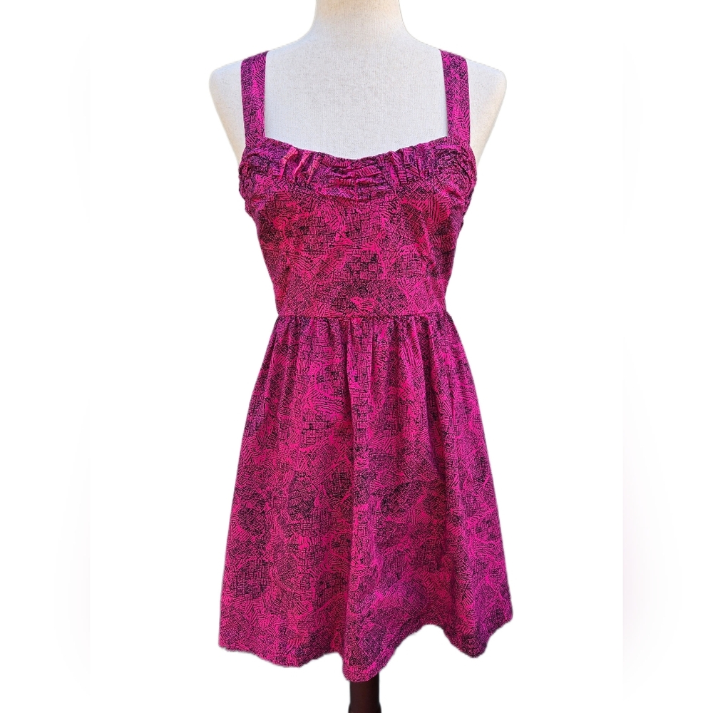 Kimchi Blue Urban Outfitters Pink Black Abstract Print Smocked Back Mini Dress